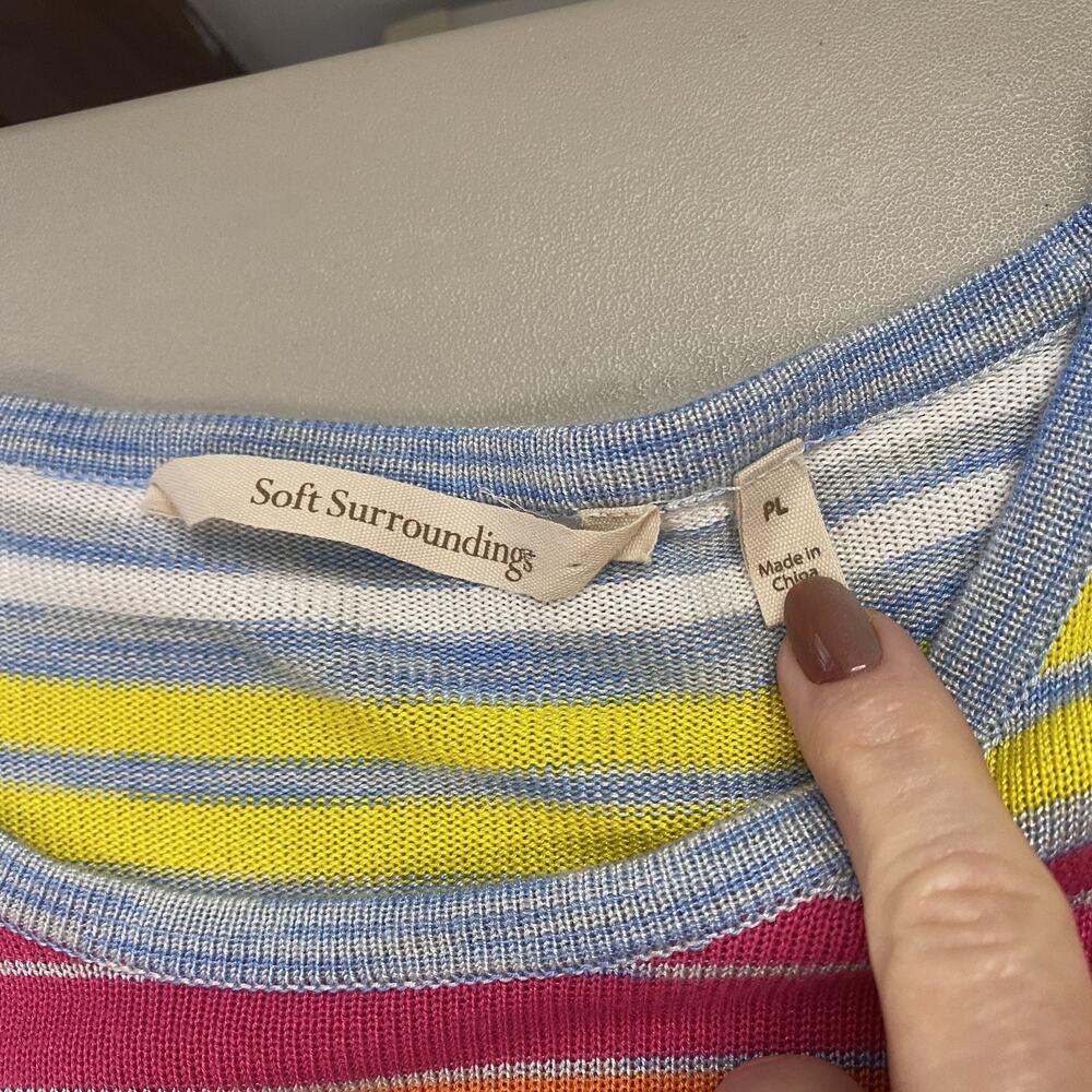 Soft Surroundings Sweater Womens Petite Large Rainbow Stripe Boat Neck Knit - Picture 9 of 10